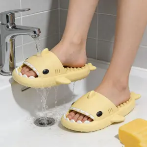Lumubby Shark Design Quick Drain Slippers Non Slip Bathroom Shower Slides for Adults Fully Perforated Upper & Sole Textured Outsole Comfortable Fit