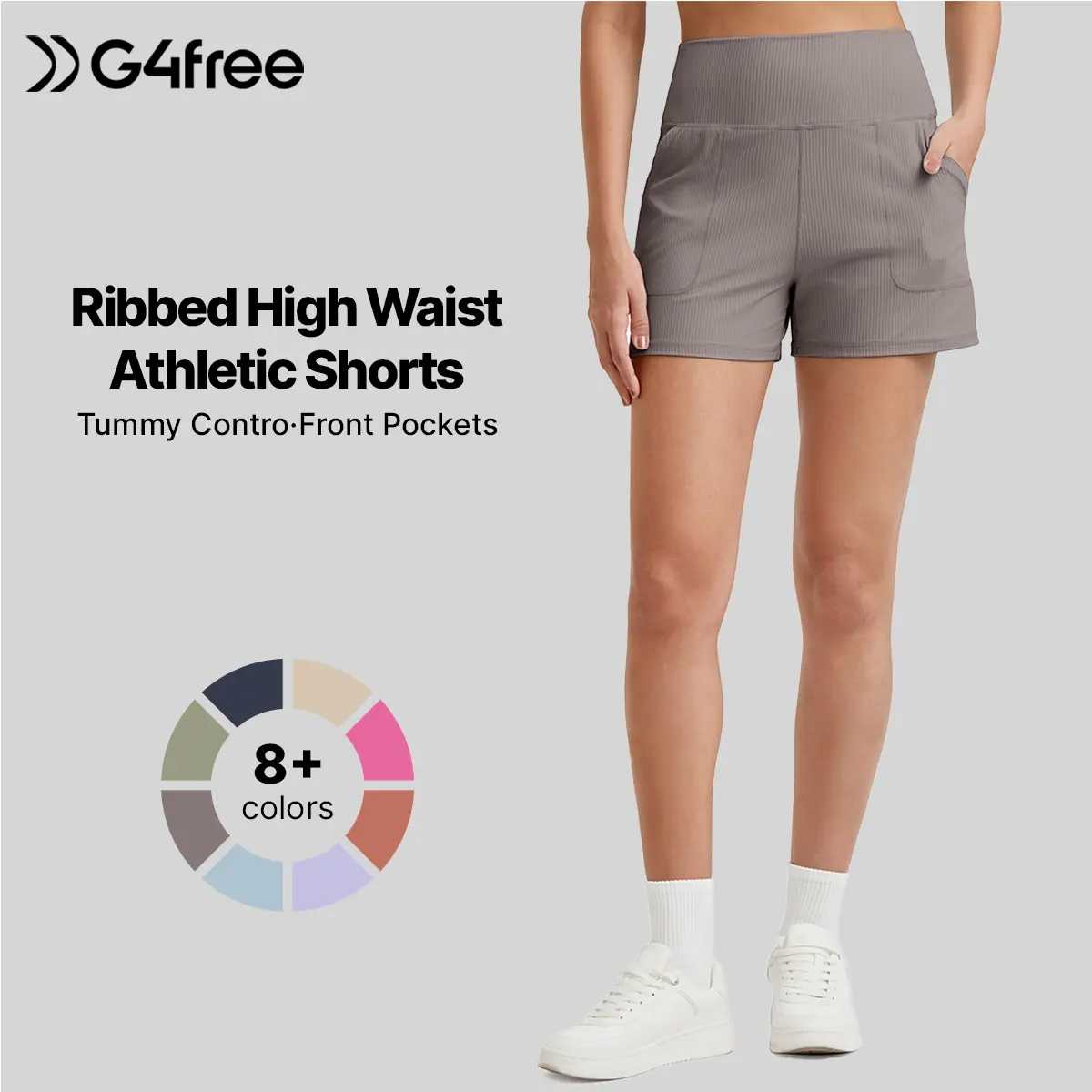 G4Free Ribbed Casual Shorts for Women High Waisted Trendy Running Athletic Summer Shorts with Pockets Fit Gym Walking Outdoorfun Yoga Flattering Hip Line Design Golf