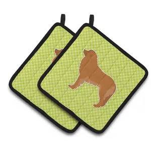 212 MAIN Leonberger Checkerboard Green Pot Holders (2-Pack) - Colorful Art Design, Thick Polyester Fabric, Hanging Kitchenware for Oven & Hot Cooking Protection