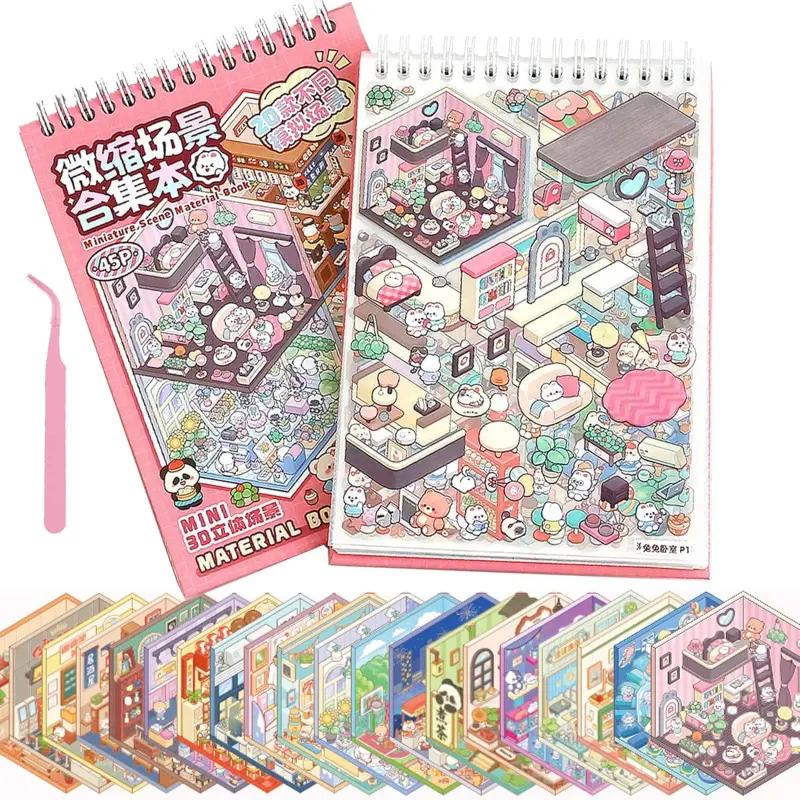 3D Sticker Scene Book,Sticker Therapy for Adults,Include 20 Beautiful House Isometric 3D Space DIY Crafts Scene Stickers Book,Cute Art Stickers for Girls, Stickers Kit