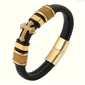 Men’s Fashion Cross Bracelet with Metal Magnetic Buckle, Trendy Business Jewelry, Stackable Bangle Style, Stylish Gift for Boyfriends & Everyday Wear