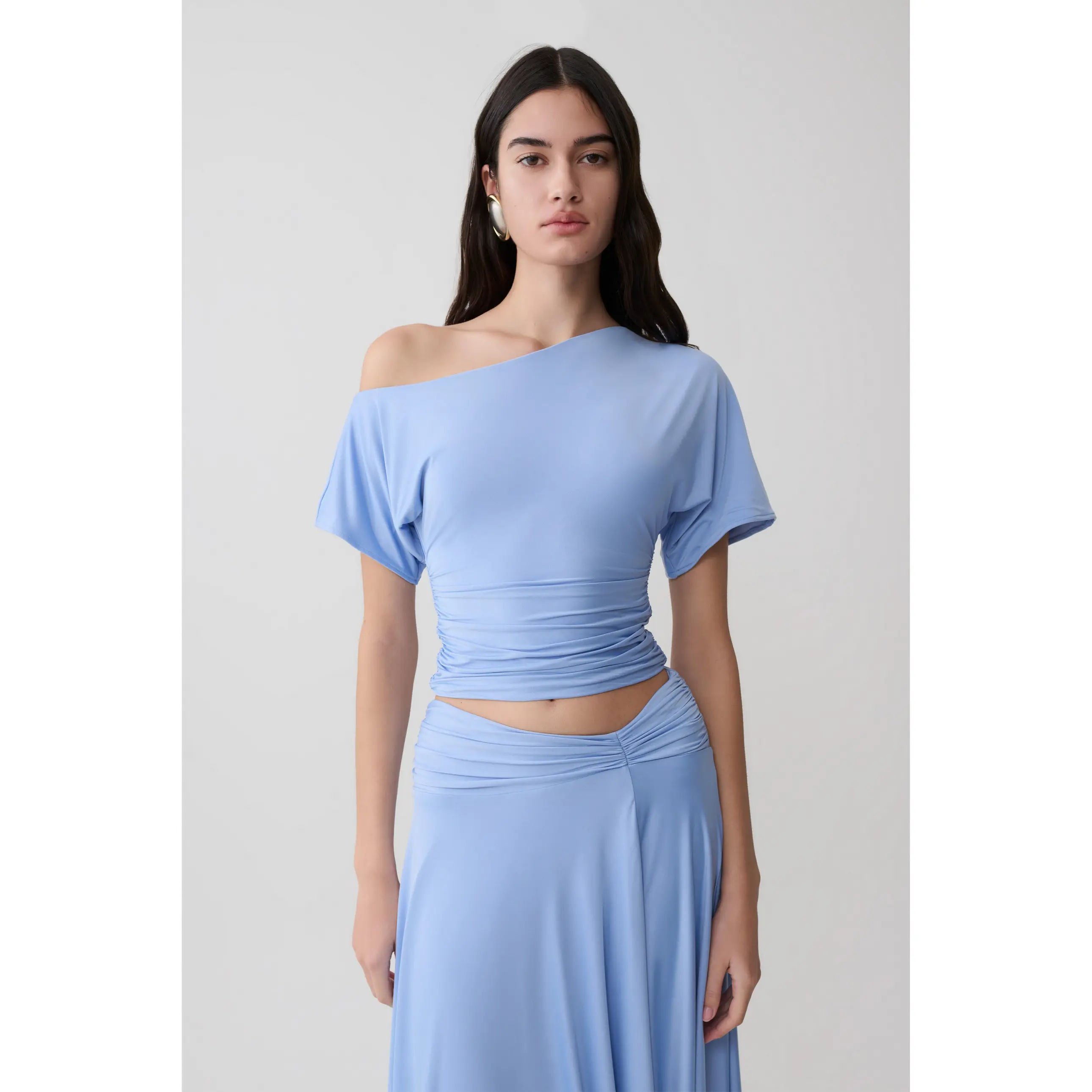 Luu Off Shoulder Slinky Top - Sea Blue