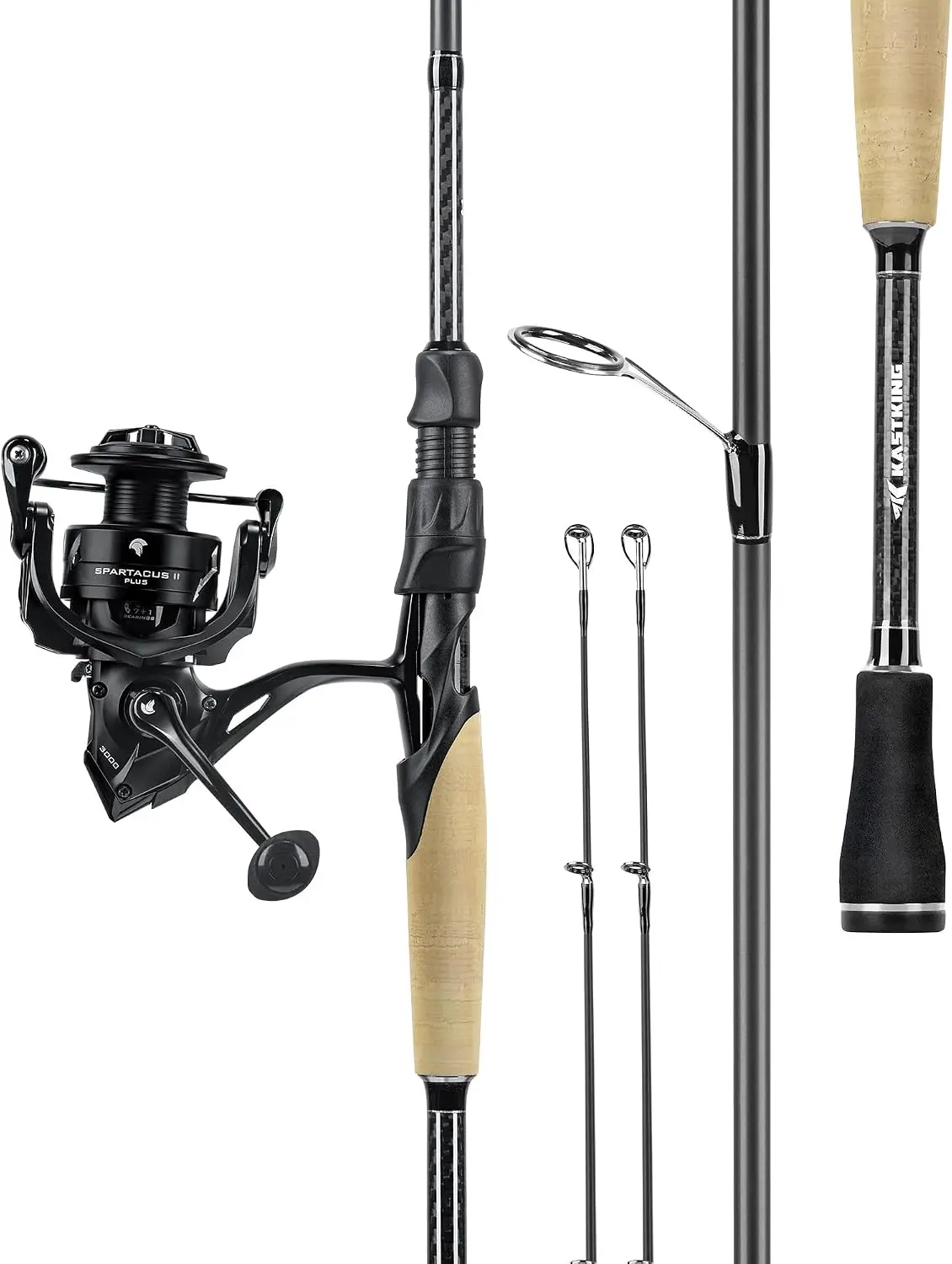 KastKing Spartacus II Plus Twin-Tip Fishing Rod and Reel Combo,Spin: 3000 Reel, 7'6" MH (2-Piece + Extra Tip)