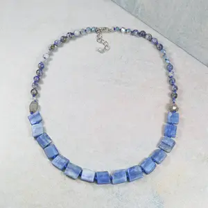 Kyanite and Crystals Short Necklace.Blue Kyanite Necklace.Statement Necklace.Gift for Her.Gift Ideas.