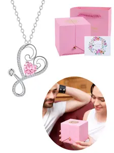 Fashion Women's Necklace, Heart-Shaped Stethoscope Pendant, Includes Rose Flower Gift Box, Birthstone Inlaid, Suitable for Healthcare Workers