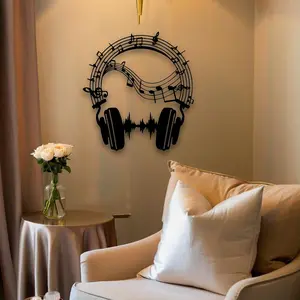 Elegant Music Note Headphone Wall Sculpture, Iron Art Hanging Decor for Indoor Outdoor, Stylish Musical Notes Combination