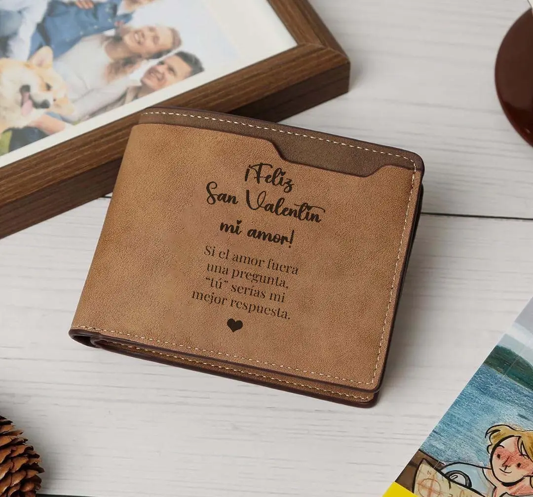 Personalized Valentine Wallet Engraved “Happy Valentine’s Day, My Love” Mexican, Orgullo, Familia, Herencia, engraved wallet, gift for Latinos, Cartera Para Hombre, Minimalist, Laser Engraved, México Vive en Mi Corazón'for Mexican Americans