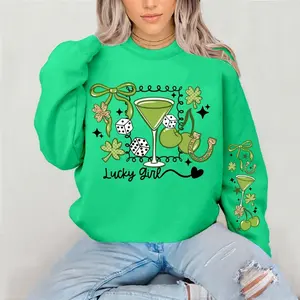Lucky Girl Martini Crewneck Sweatshirt Gildan Everyday Style Super Soft Unisex Fit Streetwear Graphic Top warm for her Womenswear Casual Printed Long Sleeve