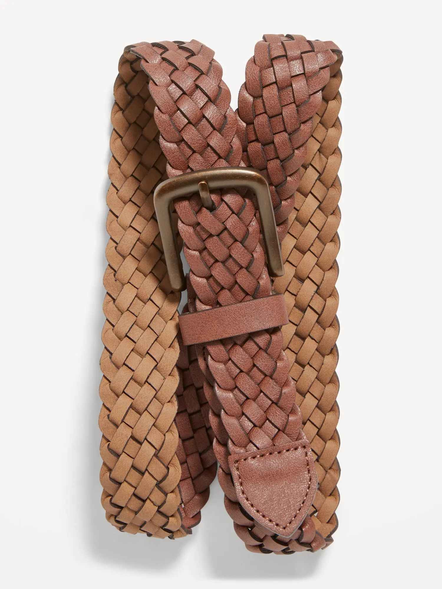 Brown Leather woven denim braided canvas novelty belt Women main image 3