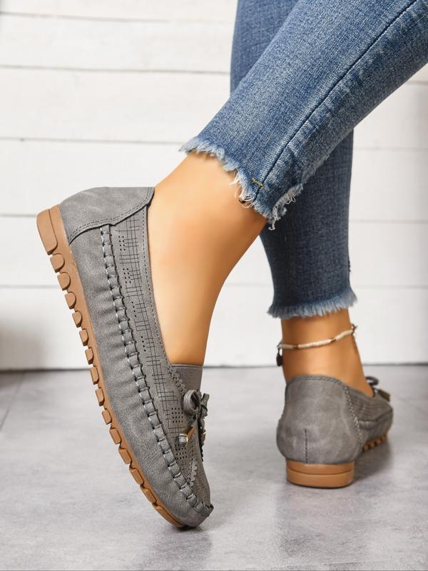 2026 Spring New Bow Knot Plush Slippers, Bowknot Design Flats, Flat Stitched Casual Single Shoes, Comfortable and Stylish Footwear for Women