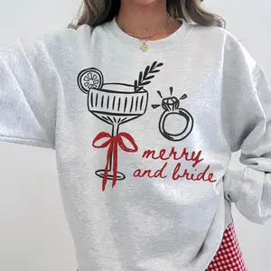 Merry and Bride Sweatshirt Christmas Bride Crewneck Trendy Holiday Future Mrs Sweatshirt Christmas Bachelorette Gift Coquette