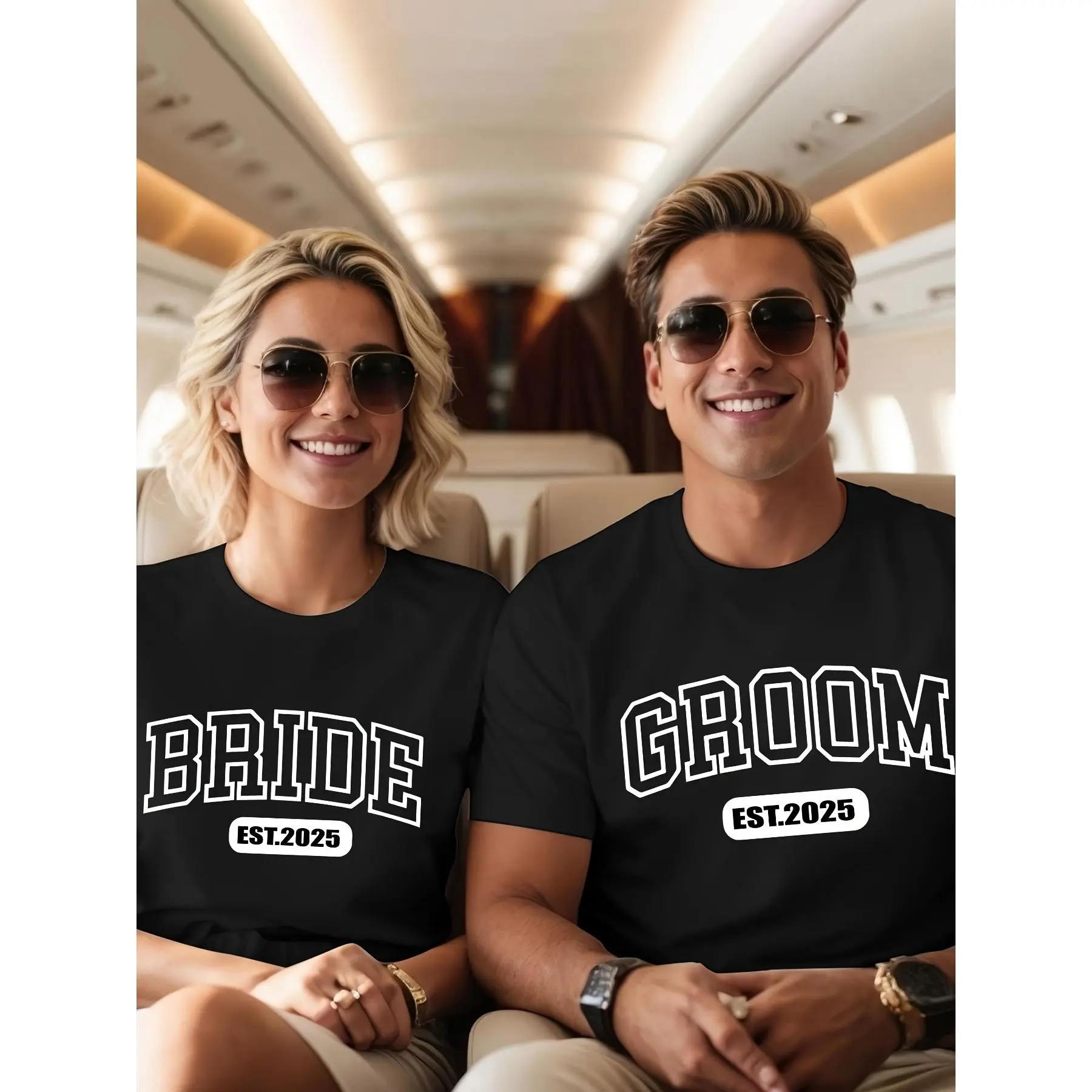 Couple's Pack Men and Women Single Cotton Short Sleeve T-Shirt, Bride Groom 2025 Edition Printed Loose Casual Tee Gift for Wife or Husband