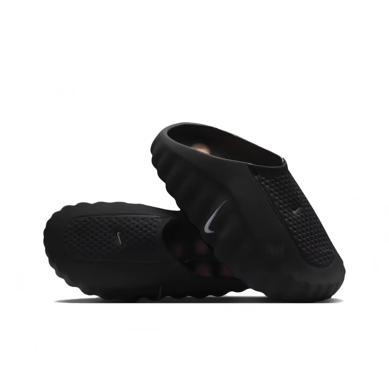 Black Massage Thick Sole Slide Sandals, Comfortable Cushioned Chunky Slides For Street Fashion And Summer Outfit Matching