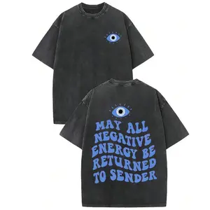 Unisex Evil Eye Graphic Short-Sleeve Round Neck T-Shirt - 100% Cotton Washed Loose Soft Menswear Top, Black Friday Gift, Matching Couple Set, Casual Streetwear, Shortsleeve, Graphic T Shirts,summervibes