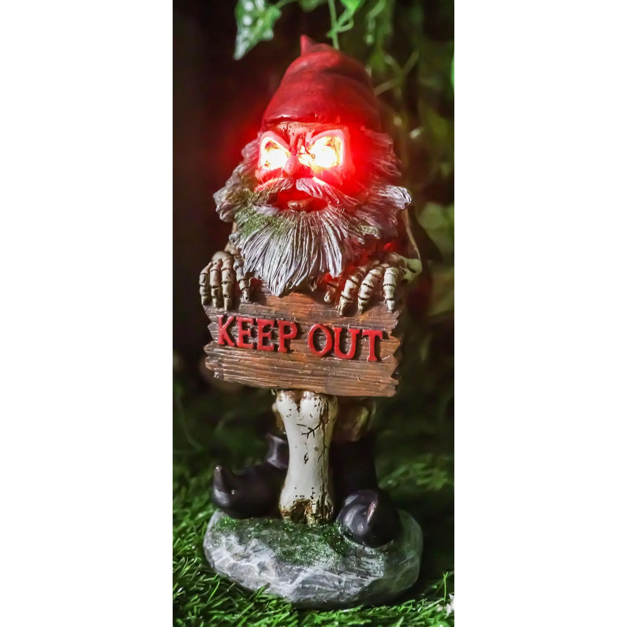 Ebros Day Of The Dead Butt Naked Skeleton Gnome Holding Keep Out Sign Statue LED Eyes