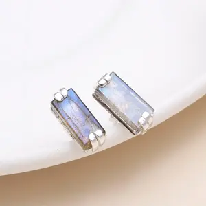 The Aurora Bar: Sterling Silver & Natural Labradorite Stud Earrings