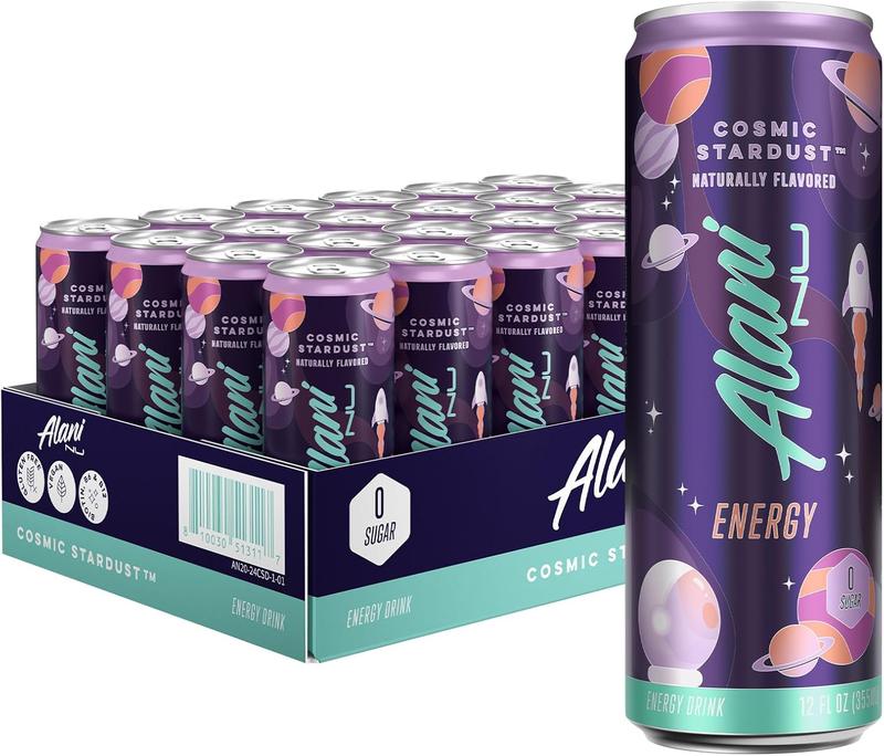 Alani Nu Sugar Free Energy Drink – Cosmic Stardust – 200mg Caffeine, Zero Sugar, Low Calorie, B Vitamins & Biotin – 12 Fl Oz Cans – 24 Pack