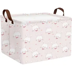 Large Rectangular Easter Baskets Empty Waterproof Boy Toy Box Foldable Kid's Gifts Storage Bin Spring Room Decor(Pink Love Rabbit Head)