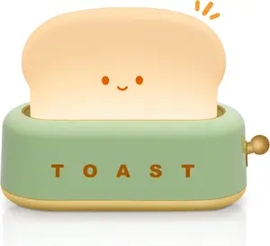 Desk Decor Toaster Lamp, Cute LED Toast Bread Night Light, Kawaii Dimmable & Rechargeable, Timer Function, Aesthetic Room Decor for Bedroom, Perfect Gift for Kids & Teens