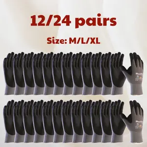 12/24 Pairs MaxlFIex Guantes de Construcción - Micro-Foam Nitrile Work Gloves - Guantes Para Trabajo Breathable - Heavy-Duty Maxi Flex Work Gloves