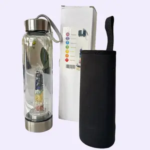 16oz Glass Water Bottle with 7 Crystal Chakra Type for Spiritual Drinking