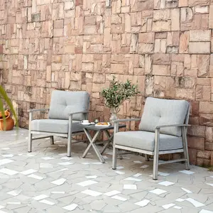 SeeHill Aluminum 2 Pcs Outdoor Chairs Set, Modern All-Weather Patio Armchair with Thick Cushions, UV-Resistant for Backyard, Balcony, Poolside, Gray