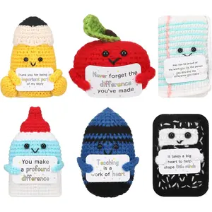 HunnmingRe 6 Pcs Teacher Week Appreciation Gifts Crochet Dolls with 6 Cards Knitted Notebook Crayon Pencil Apple Dolls Graduation School Thank You Gifts for Women Teacher End of Year Party Birthday