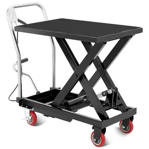 Hydraulic Lift Table Cart, 330 Lbs Capacity 28.5" Lifting Height Single Scissor Lift Table with Anti-Slip Pad & 4 Wheels for Material Handling & Transportation in Warehouse, Workshop, Black