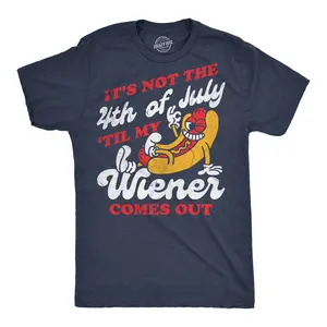 Mens Funny T Shirts Its Not The Fourth Of July Til My Wiener Comes Out Sarcastic Tee for Men Mens Funny T Shirts Cool Vintage Fashion T-Shirt Gift Classic Menswear Patriotic Apparel for Men Funny Food Short Navy -