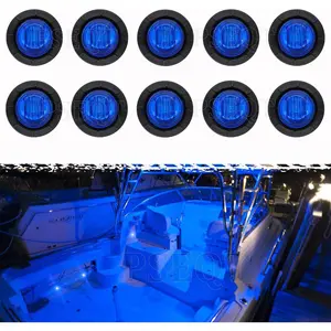 3 LED Round Waterproof Marine Boat Interior Deck Transom Courtesy Utility Light, Step Cockpit Lighting for Fishing Pontoon Kayak Yacht Sailboat (Blue, 10Pcs)