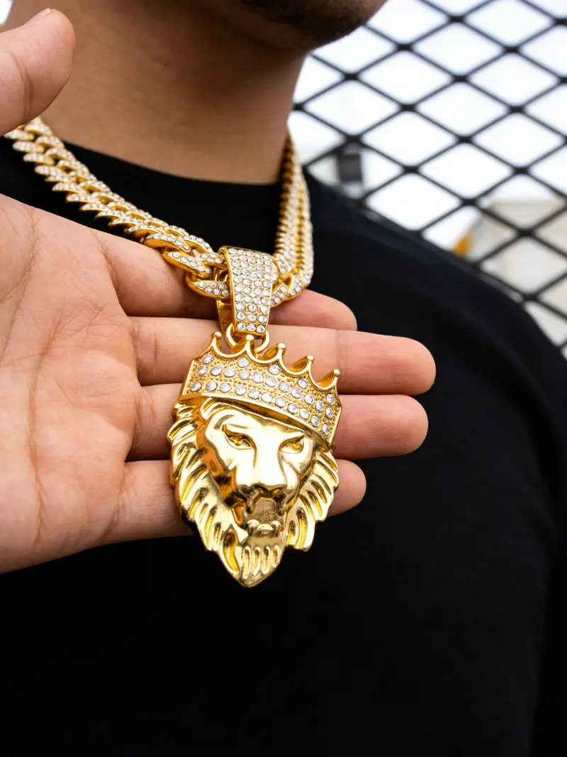 thumbnail image 2 of Men's Bow Design Cuban Link Chain Necklace – 14k Gold Plated, Hip Hop CZ Pendant Bling 2 of 3