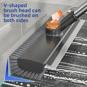 Floor Scrub Brush with Long Handle, cleaning brush,3 in 1 Scrape and Heavy-Duty Stiff Bristle Scrubber Brush for Cleaning Shower Bathroom, Patio, Garage Wall and Deck(gift)