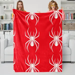 Red and White Spider Digital Printed Flannel Blanket, Superhero Theme Blanket, Super Soft Warm Plush Gift Blanket, Hd Printed Skin Friendly Sofa Bed Nap Blanket, Adults and Children Holiday Birthday Gift Idea