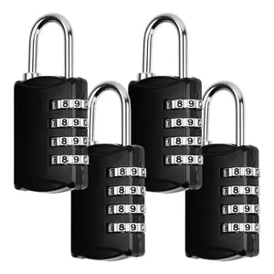 4 - piece set of black combination padlocks with 4 - digit passwords - durable, weatherproof and frost - resistant. Perfect for school lockers, gym lockers, and storage lockers, as well as outdoor storage.