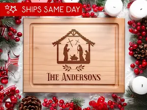 Christmas Cutting Board Personalized, Custom Christian Gift, Holiday Season Gift Ideas, Religious Unique Home Decor, Xmas Serving Board