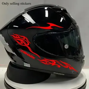 2PCS/SET For Full Face Helmets, Motorcycle Gear, Black & Red Sharp Flame Pattern + "SHARK" Logo + Dynamic Line Decor, Turn Items into Cool Dynamic Vibe, Travel with Bold Presence of "Cycling Sharp Flame Cool Style Accompanies"