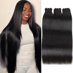 [15A Raw Straight Hair ] Ishow Brazilian Straight Hair Body Wave Hair Unprocessed Raw Human Hair With Lace Closure 1 3 4 Bundles Hair Extension 2*6 /4*4 Lace Closure With Hair Bundles 95-100G/ Bundle Ture To Length Natural Black Color