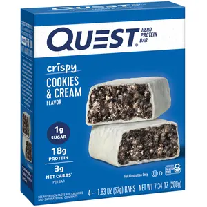 Quest Nutrition Cookies & Cream Protein Bars, Low Carb, Gluten Free, 4 Count - Sugar, Fiber
