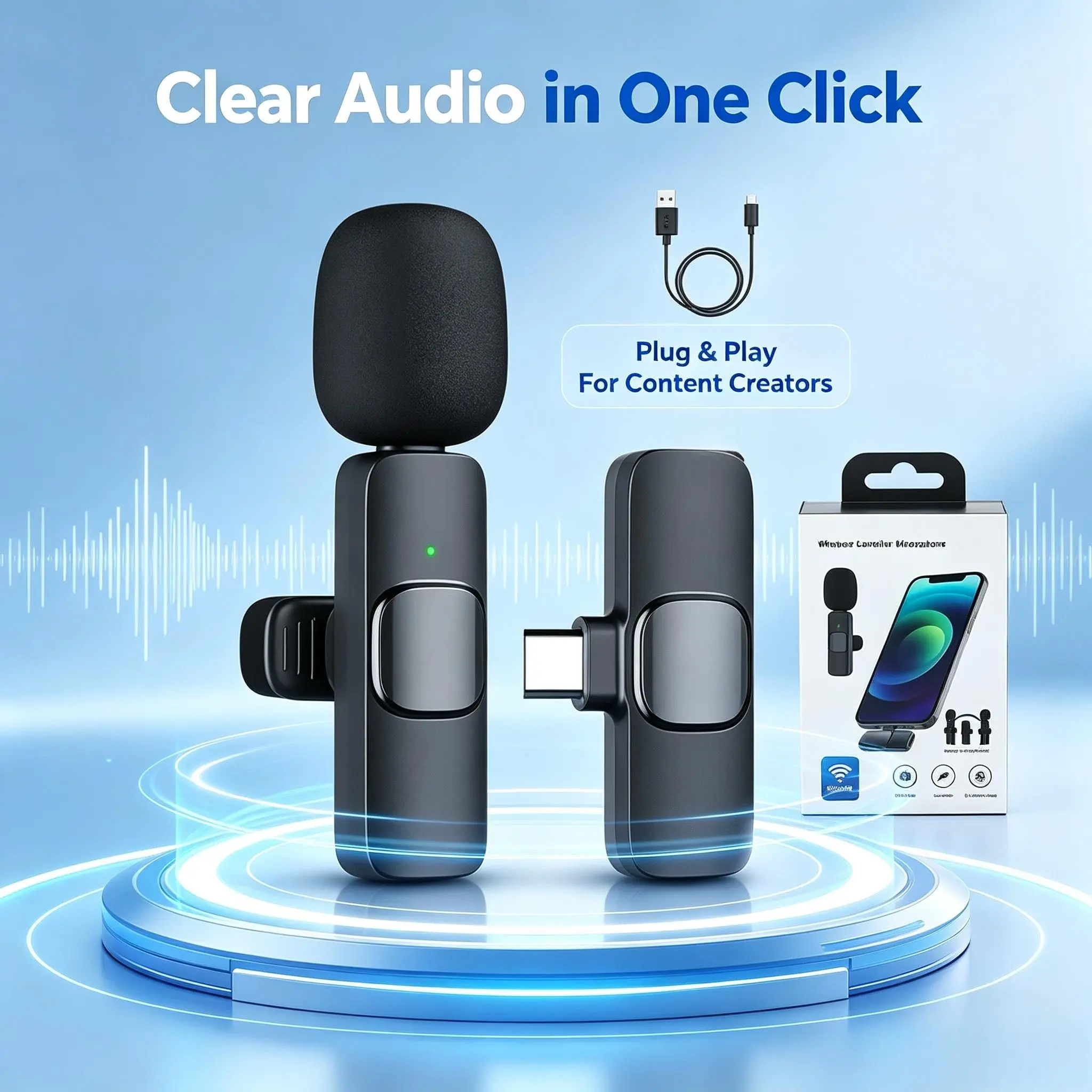 Professional Wireless Lavalier Lapel Microphone for iPhone, iPad, Mini Video Recording Mic for Interview Video Podcast Vlog YouTube & Livestream, Noise Reduction, Plug & Play, Type-C port