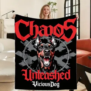 Chaos Unleashed Viciousdog Gothic Dog Thorns Flannel Blanket Fleece Lined Warm All Season Bedspread Black Red Retro Bed Cover for Sofa Car Single Double Beds Edgy Roaring Dog Design Soundwave Embossed Texture Durable Soft Bedding Fall Winter Decor