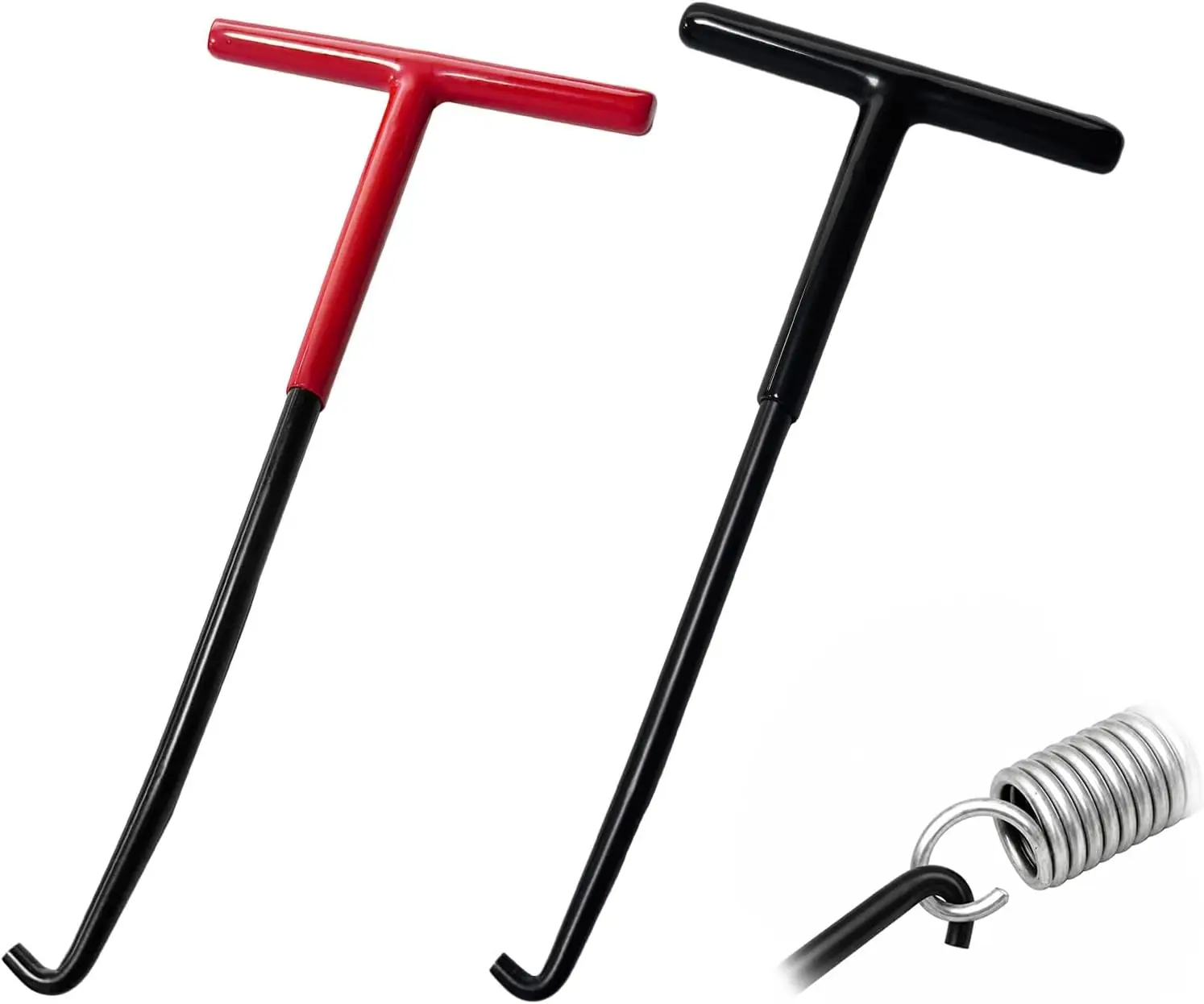 2 PCS Exhaust Spring Puller Tool, T Shaped Handle Vehicle Pipe Spring Remover with Rubber Coating, Universal Exhaust Springs Installation Tool for Motorcycle Dirt Bike ATV (Red+Black)