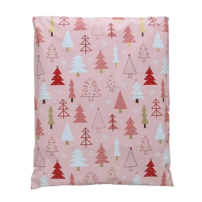 Pink Christmas Tree Poly Mailers Size 10x13 Shipping Bags