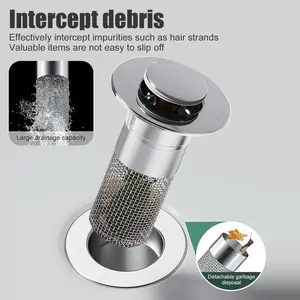 Bathroom sink stopper hair catcher, universal pop-up sink drain filter with stainless steel filter basket, bathroom sink drain strainer