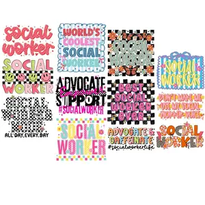 Social Worker Premade Gangsheet 12 Full Size Transfers Ready to Press DTF Transfer Hot Peel for Adult Prints 11 Inches All Seasons