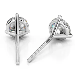 Martini Platinum Stud Earrings setiings – Fits 4.00 CT Round Diamonds (Pair) | 14K White Gold Backs