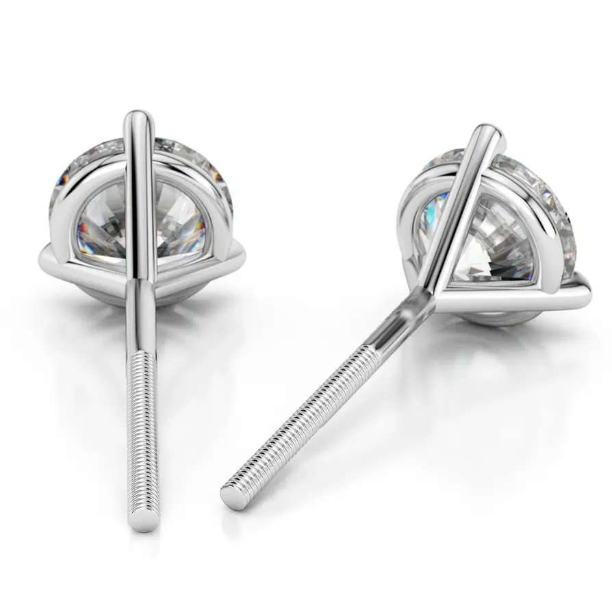 Martini Platinum Stud Earrings setiings – Fits 4.00 CT Round Diamonds (Pair) | 14K White Gold Backs