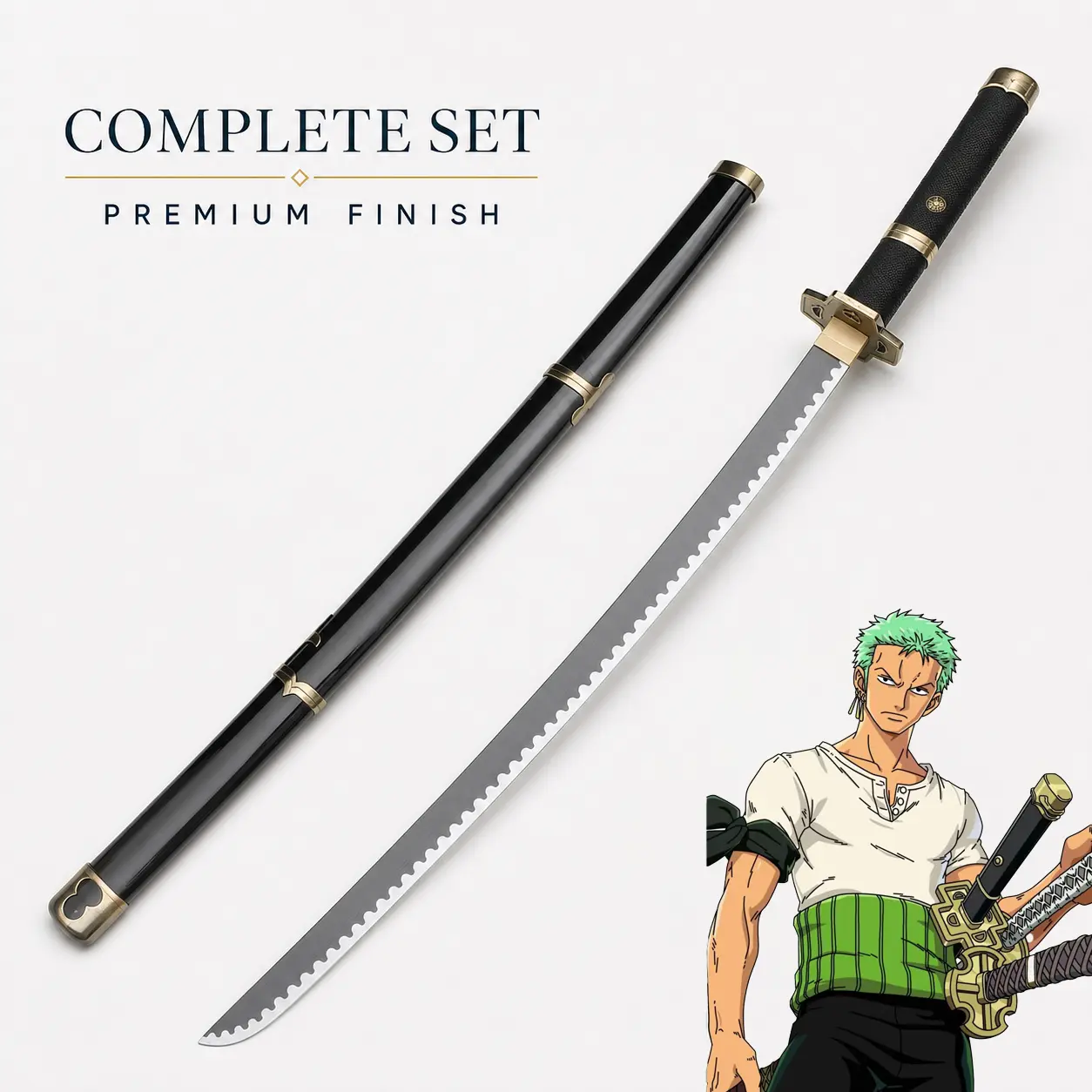 Yubashiri One Piece Roronoa Zoro Anime Cosplay Accessory, Full-Size Design with Black Wrapped Handle and Matching Black Sheath, Decorative Prop for Halloween Costumes, Comic Con, Photoshoots and Anime Collections