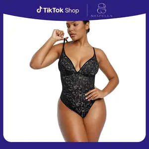 Shapellx  Lace Glamour Leavy Florals Cami Thong Bodysuit Comfort Sleeveless Womenswear Tops Live