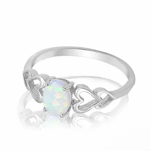 White Lab Opal Love Heart Cutout Promise Ring .925 Sterling Silver Size 6-10