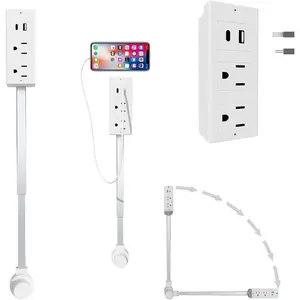 180° Rotating Outlet Extender with 17"-27" Adjustable Extension Cord | 2 AC Outlets + USB-A/USB-C Fast Charging | Fire-Resistant & Overload Protection | for Tight Spaces Behind Couches